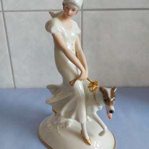 Pirkenhammer-~Porcelain figurine-~ Fashion lady with Borzoi-