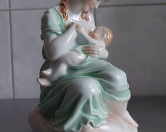 Herend porcelain figurine-~woman with child-~breastfeeding mother-~Madonna with child -~