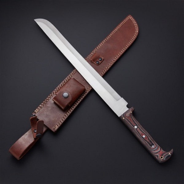 EGKH-Custom Hand Made D2 Steel Machete short Sword-Micarta Handle with Leather sheath-hand forged knife personalized knife-hunting knife
