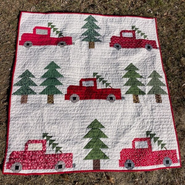 Christmas Quilt With Red Truck Etsy