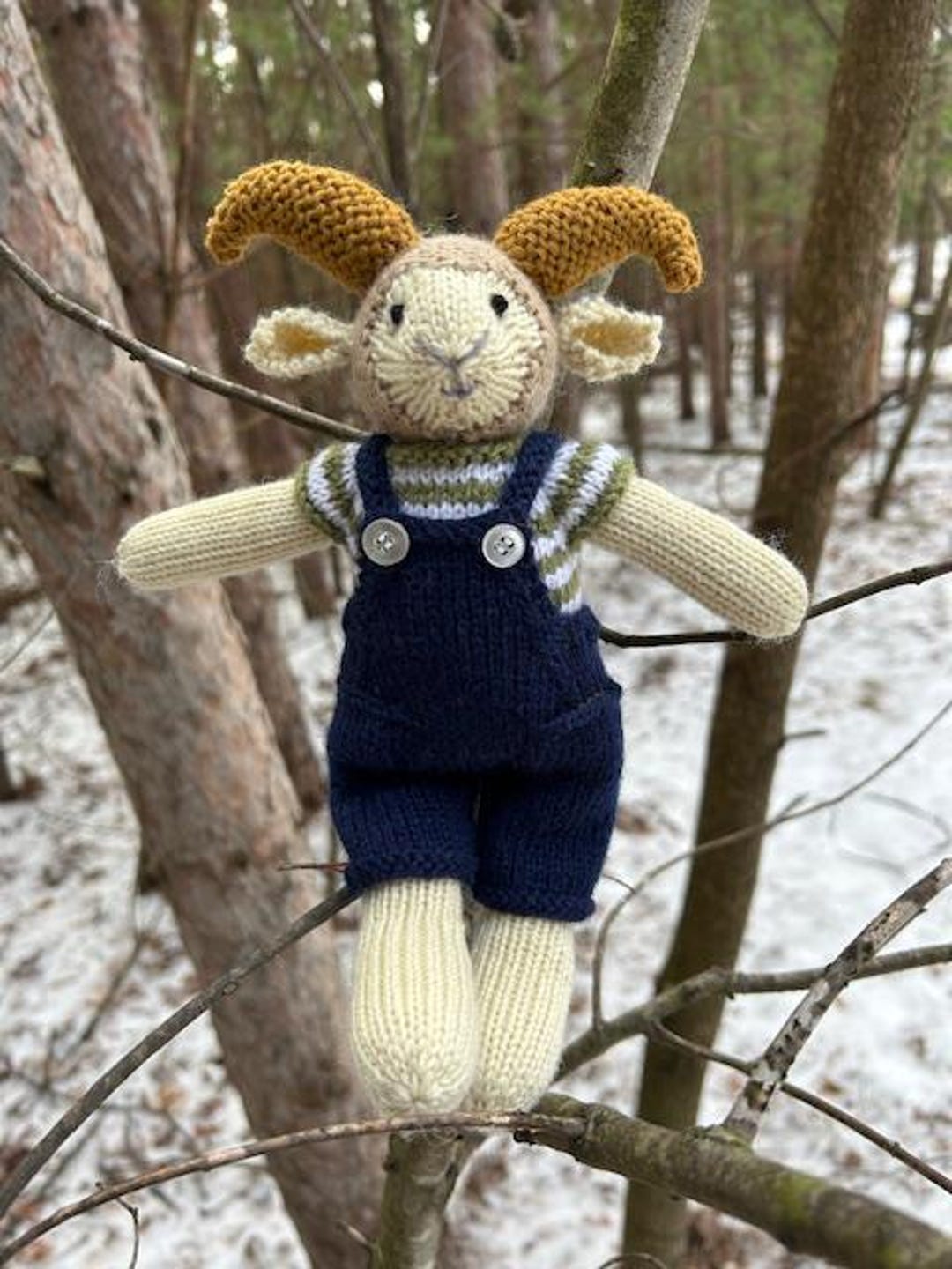Hand Knit and Stuffed Ram Doll 
