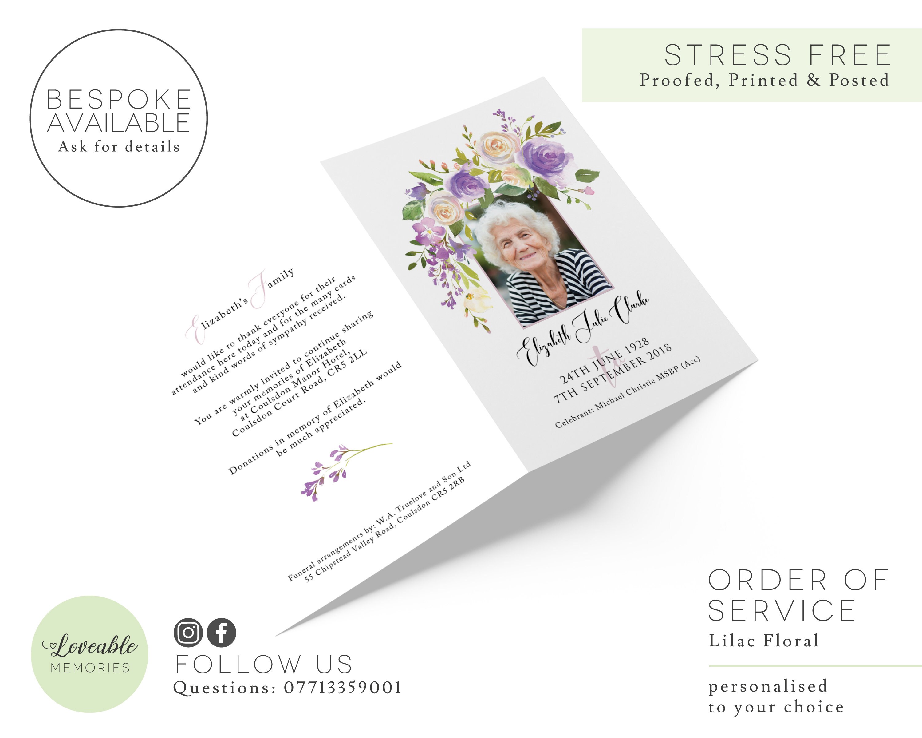 Printed Funeral Order of Service Funeral Programme Funeral Etsy UK