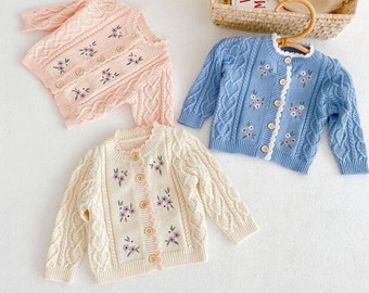 NEW! Spring Casual Kids Baby Girl Knitted Embroidered Sweater Baby Girl Clothes 100% Cotton Size 6m-4T