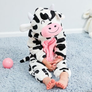 Unisexe Halloween bébé hiver barboteuse flanelle tout-petit bébé animal vache licorne lion éléphant à capuche Costume tenue