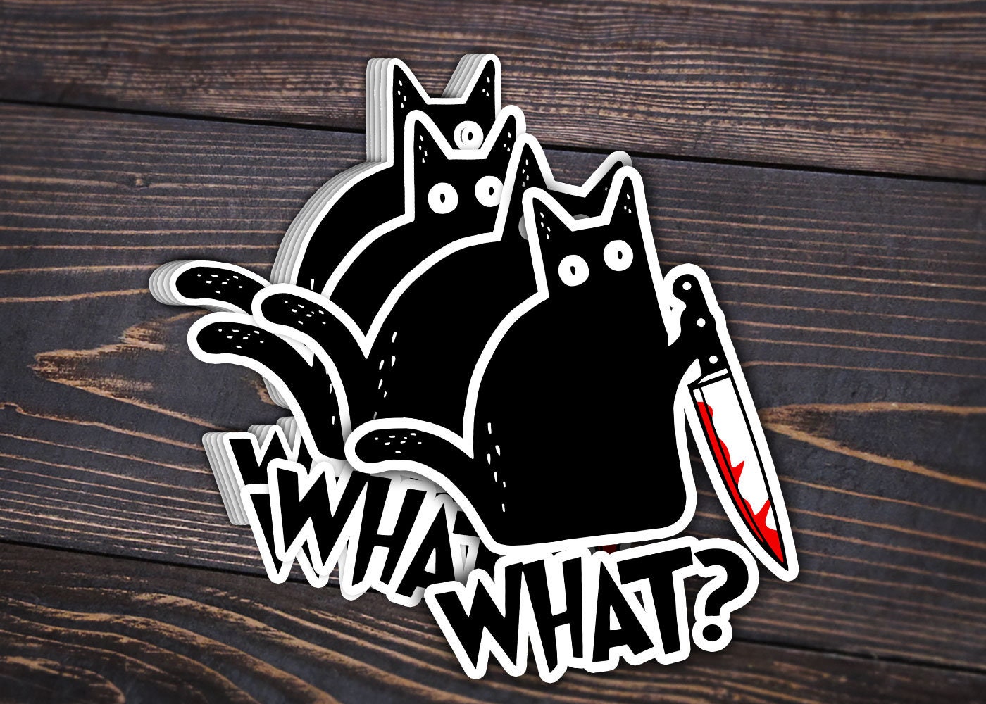 Black Cat What Sticker Murderous Cat With Knife Sticker Etsy