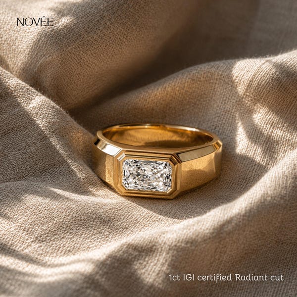 Men's IGI Certified Radiant Cut Lab Diamond Ring • Solitaire Band • Modern Minimalist Masculine Jewelry