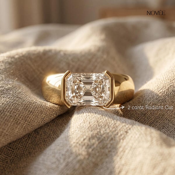 Men's IGI Certified Radiant Cut Lab Diamond Ring • Gold Solitaire Band | Engagement Wedding Jewelry
