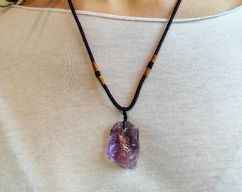 Raw Amethyst Pendant Necklace: Adjustable Gemstone Jewelry