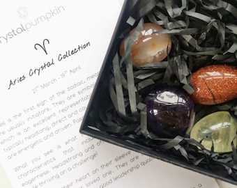 Vädurens stjärnteckenskristallset: Ametist, citrin, guldsten och körsbärsblomsagat