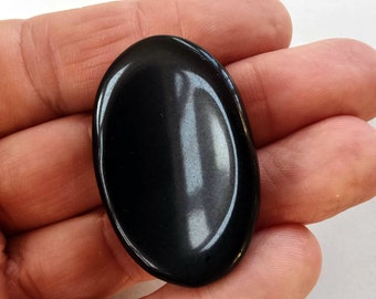 Palm Stone Worry Stone - Black Tourmaline Thumb Stone Hand Carved. Protection Positivity Purification  Schorl tourmaline.