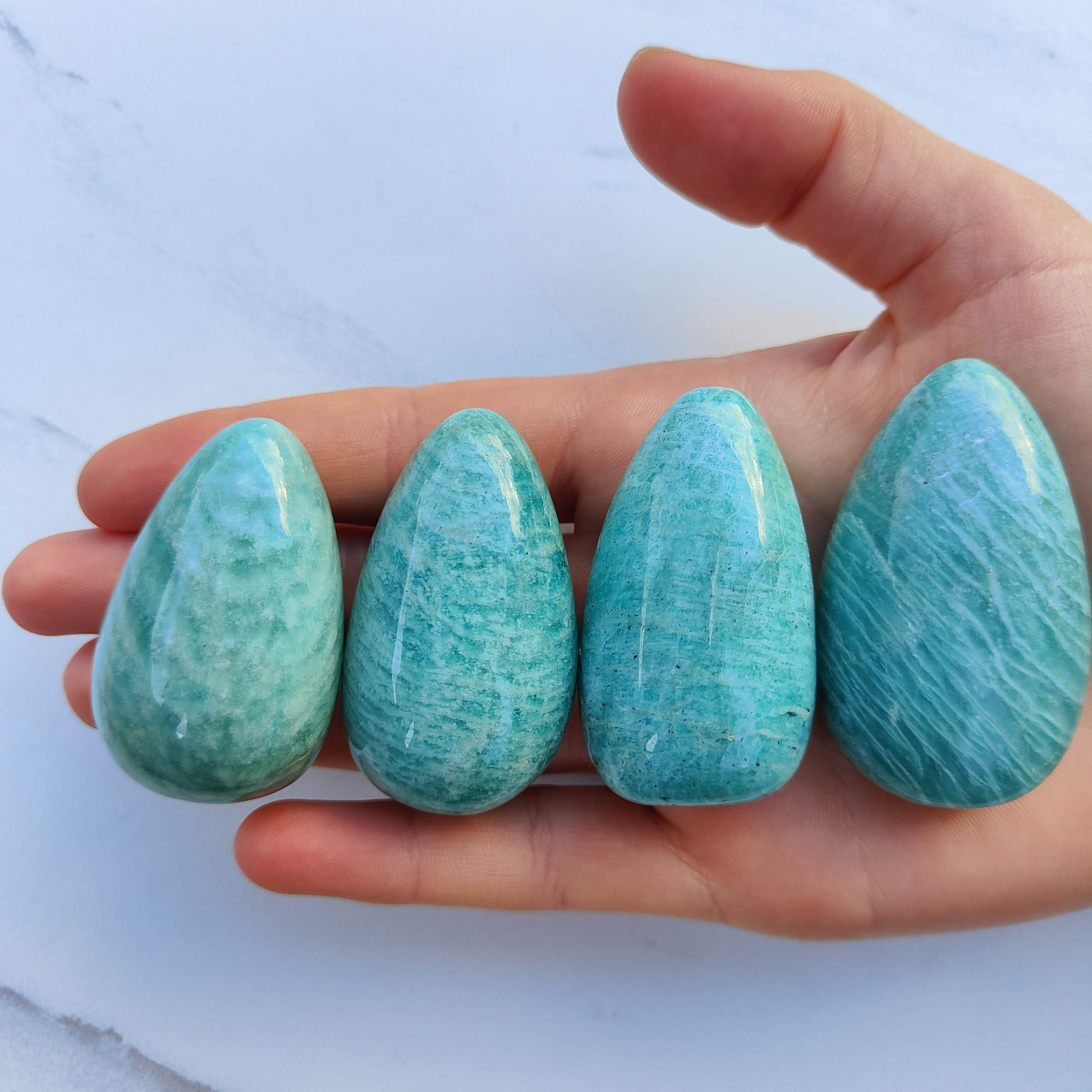 Amazonite Palm Stone Worry Stone Amazonite Hand Carved. Large. Tear