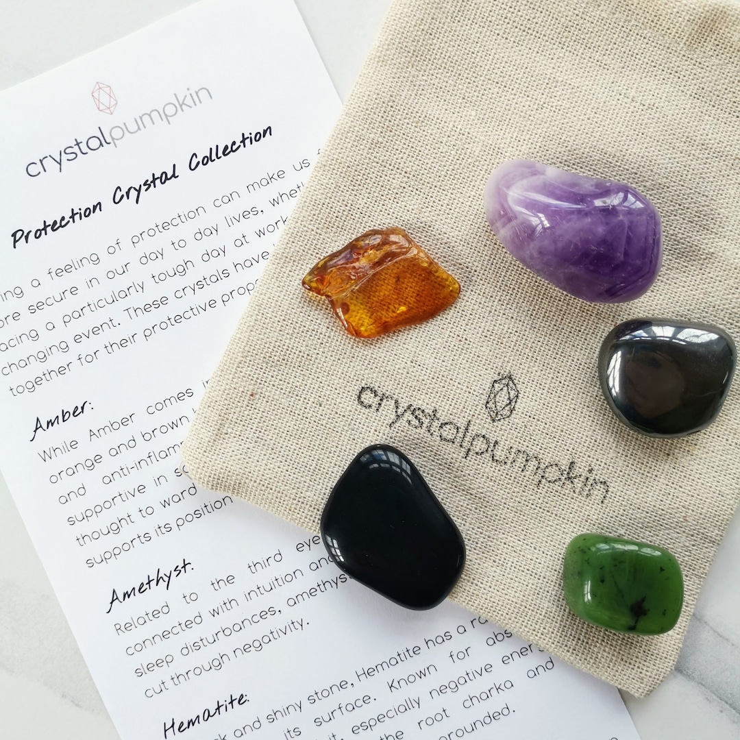 Protection Crystal Set Protection Crystal Set: Amber, Amethyst, Hematite, Jade, Obsidian - Etsy UK