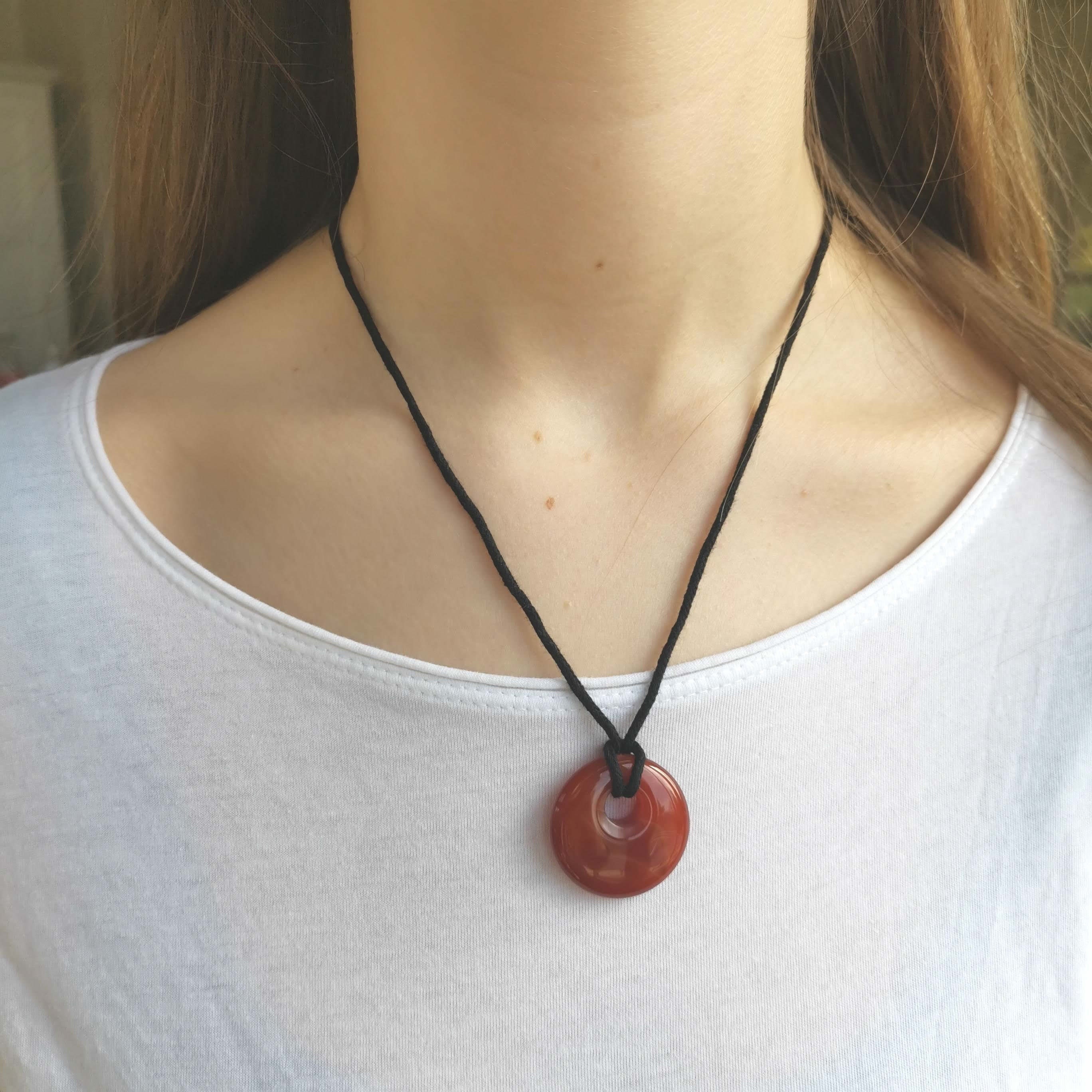 Carnelian Donut Pendant Necklace 