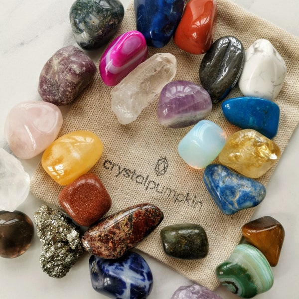 Crystal Starter Set - Crystals for beginners Healing Crystal Set. Crystals for Energy with gift bag and information leaflet Gemstone Starter