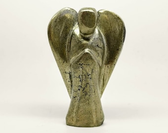 Hand Carved Pyrite Pocket Angel: Wealth & Protection Stone