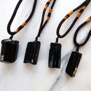 Raw Black Tourmaline Pendant Necklace - Adjustable length - Stone of protection and grounding healing gemstone jewellery