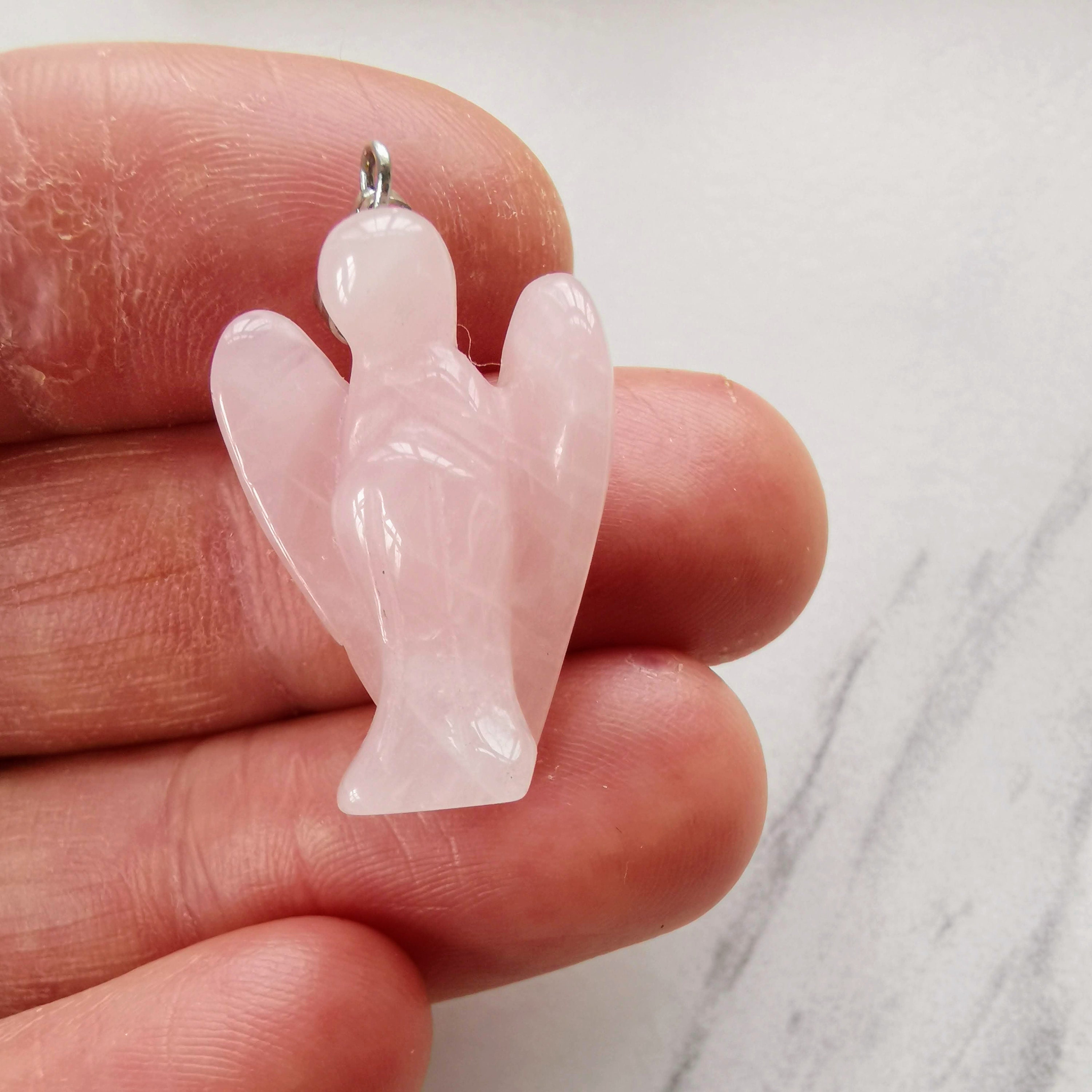 Rose Quartz Angel Pendant Crystal Gemstone Guardian Angel. High