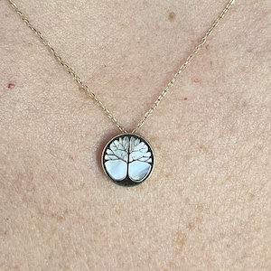 14K Yellow Gold Tree of Life Mother of Pearl Necklace,Floral Necklace, Tree of Life Pendant, 16&quot;- 18&quot;, Tree charm, MOP Tree Pendant