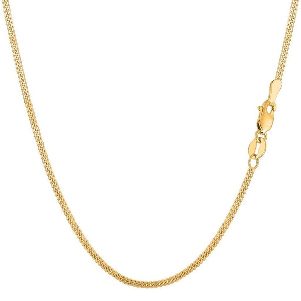 Cadena de eslabones gourmette de oro amarillo macizo de 14 k, collar de acera de 1 mm - 2,2 mm para colgantes, todos los tamaños 16", 18", 20", 22", 24" cadena de oro real, regalo