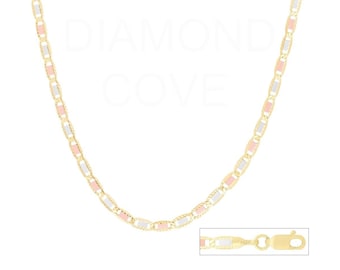 14K Solid Gold Tricolor Valentino Chain Necklace, Rose White Yellow Gold