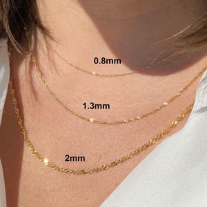 14k Solid Yellow Gold Singapore Link Necklace .8mm-2mm All Sizes 16, 18, 20 High Polished Necklace, Valentines Gift image 1