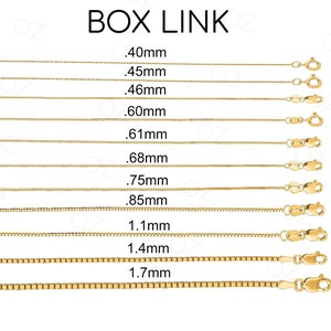 14k Solid Yellow Gold Box Link Necklace All Widths from .40mm-1.7mm ,All Sizes from 13&quot;-30&quot; inches,