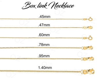 10k Solid Yellow Gold Classic Box Necklace, 0.45mm-1.40mm | 16", 18", 20", 22", 24", 30" | Everyday Chain, Real Gold Necklace, Pendant Chain