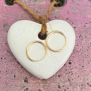 14k Yellow Gold Small Endless Hoop Earrings, 1mm x 10mm, Small Real Gold Huggie Hoops , Tiny Hoops  for Children and Adults