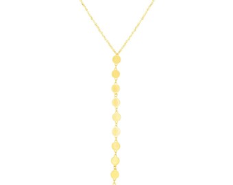 14k Solid Yellow Gold Drop Mirror Chain Lariat Necklace 17" Inches, Bridal Gift for her, Everyday Necklace, Fancy and Shiny