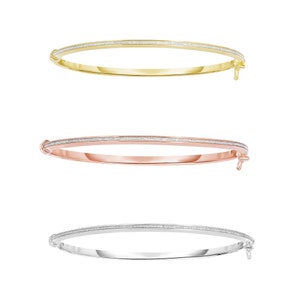 14k Solid Gold Glitter Bangle Bracelet, Sparkle Bangle, 7.25" Shimmering Bangle, Stacking Bracelet in Rose, Yellow or White Gold, Gift