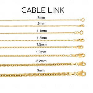 14k Solid Yellow Gold Cable Link Necklace 16&quot;, 18&quot;, 20&quot;, 24&quot; & 30&quot; Mens Chain,  Women&#39;s Chain, Diamond Cut, Everyday Necklace for Pendants