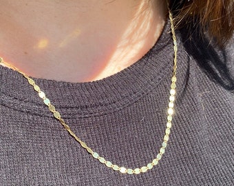 14k Solid Yellow Gold Mirror Link Necklace, 2.2mm Reflective Sparkling Chain 10", 16" 18" & 24" inches, Womens Necklace, Christmas Gift