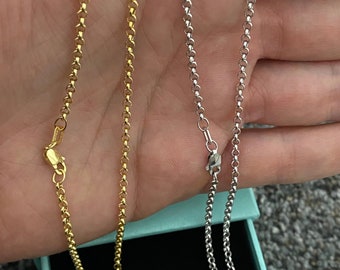 14K Solid Yellow or White Gold 2.3mm Rolo Chain Necklace for Pendants 16", 18", 20",22" 24" & 30" Inches, or as a 7" Shiny Rolo Bracelet