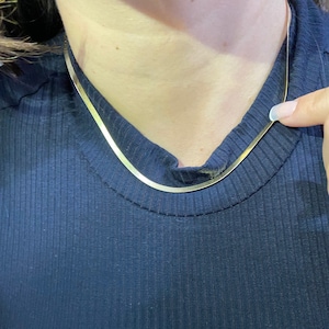 14K Solid Yellow Gold Herringbone Chain Necklace 3mm, Handmade Herringbone Necklace, Herringbone, 16", 18", 20", 24"