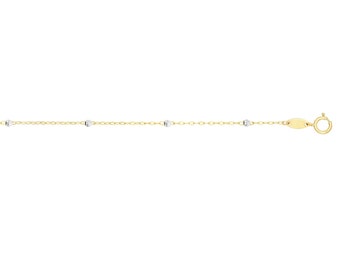 14K Solid Yellow Gold Diamond Cut Cube Saturn Necklace, 3.5mm, 16" or 18" Inch Two-Tone Shiny Bead Chain with Spring Ring Clasp, Best Gift