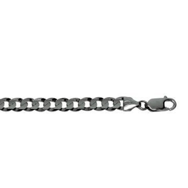 Sterling Silver Comfort Curb Link Black Chain 8.5" Bracelet or 22" Chain, 5.6mm Ruthenium Plated Necklace wih Lobster Clasp, Gift for Men