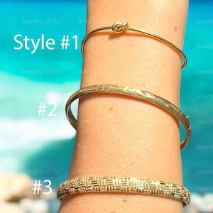 10k or 14k Yellow Gold Women's Stackable Bangle Bracelets, Twist Love Knot Bangle, Woven Floral, 10k Tribal Bracelet, Bridesmaids Gift