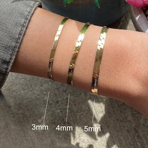 14k Solid Yellow Gold Herringbone Bracelet, 3mm-6mm, Womens High Polished Bracelet, Women&#39;s Gold Herringbone Bracelet, Gift for ladies