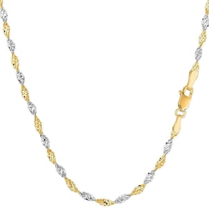14k Solid Two Tone Gold 2.5mm Singapore Chain Diamond Cut Shiny Necklace for Pendants & Charms, Sparkle Chain in 16&quot;, 18&quot;, 20&quot; Inches