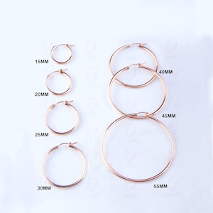 14k Solid Rose Gold Hoops, Rose Gold Hoop Earrings,  2mm Thick, 15mm-55mm All Sizes, Everyday Hoop Earrings, Gift for her, High Polished