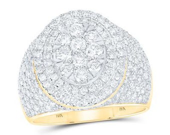 10k Solid Yellow Gold Round Diamond Mens Statement Cluster Ring 2.5cttw, Sparkling Diamond Ring, Gift for him