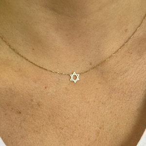 14k Solid Yellow Gold Star of David Necklace, Mini Star of David Necklace, Magen David Chain, Israel Necklace, Jewish Star Necklace 16&quot;, 18&quot;