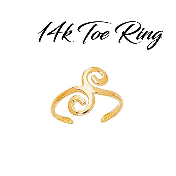 14k Solid Gold Swirl Toe Ring, Adjustable toe ring, Real gold toe ring, minimalist toe ring, minimalist, gift for her,