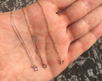 14K Solid Gold Cable Link Necklace, Dainty Diamond Cut Chain 16", 18", 20"