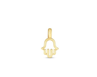 14k Yellow Gold Mini Hamsa Charm for Necklace, Bracelet or Chains, Micro Hamsa Charm, 8mm Charm,