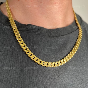 14k Yellow Gold Mens 6.5mm Miami Cuban Necklace with Box Clasp, 20" Men's Chain, Gift for him, Mens Thick Gold Chain, Shiny Real Gold