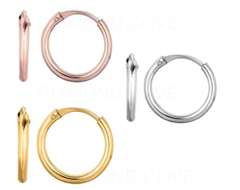 14k Solid Gold Thin 1x10mm Endless Mini Huggies, Small Hoop Earrings, Available in Yellow, Rose or White Gold