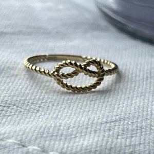 14k Solid Yellow Gold Textured Rope Knot Ring, Twist Knot Ring , Size 7