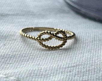 14k Solid Yellow Gold Textured Rope Knot Ring, Twist Knot Ring , Size 7