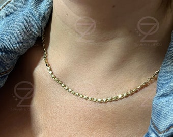 14K Solid Yellow or White Gold 3mm Heart Link Necklace or Bracelet 7", 16" & 18" Inches, Heart Chain w/Lobster Clasp, Little Hearts Necklace